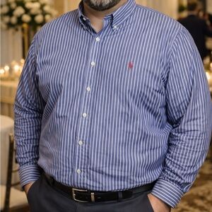 Ralph Lauren Men's Classic Fit Blue and White Striped Cotton Shirt Size 18XXL